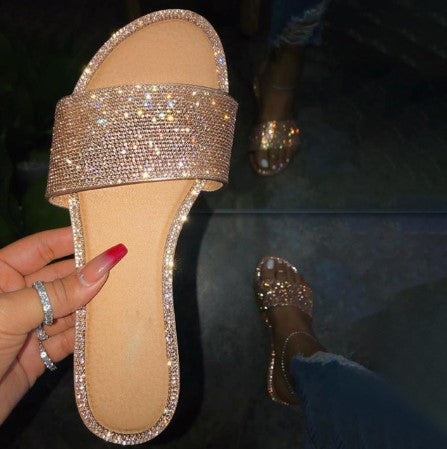 Rhinestone Flat Slide Sandals