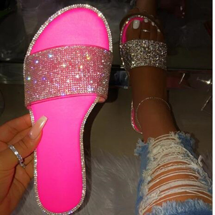 Rhinestone Flat Slide Sandals