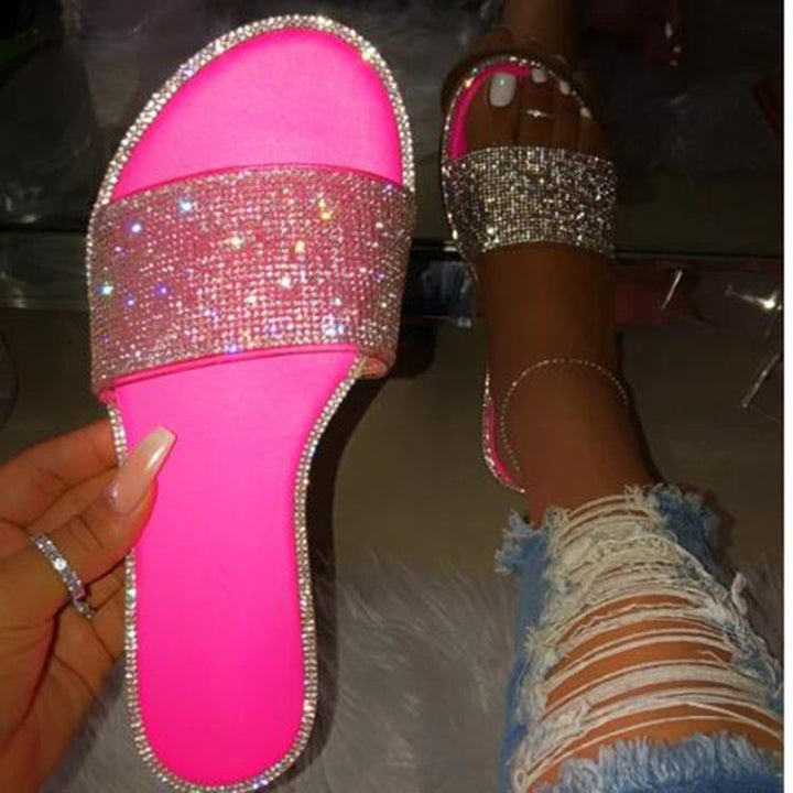 Rhinestone Flat Slide Sandals