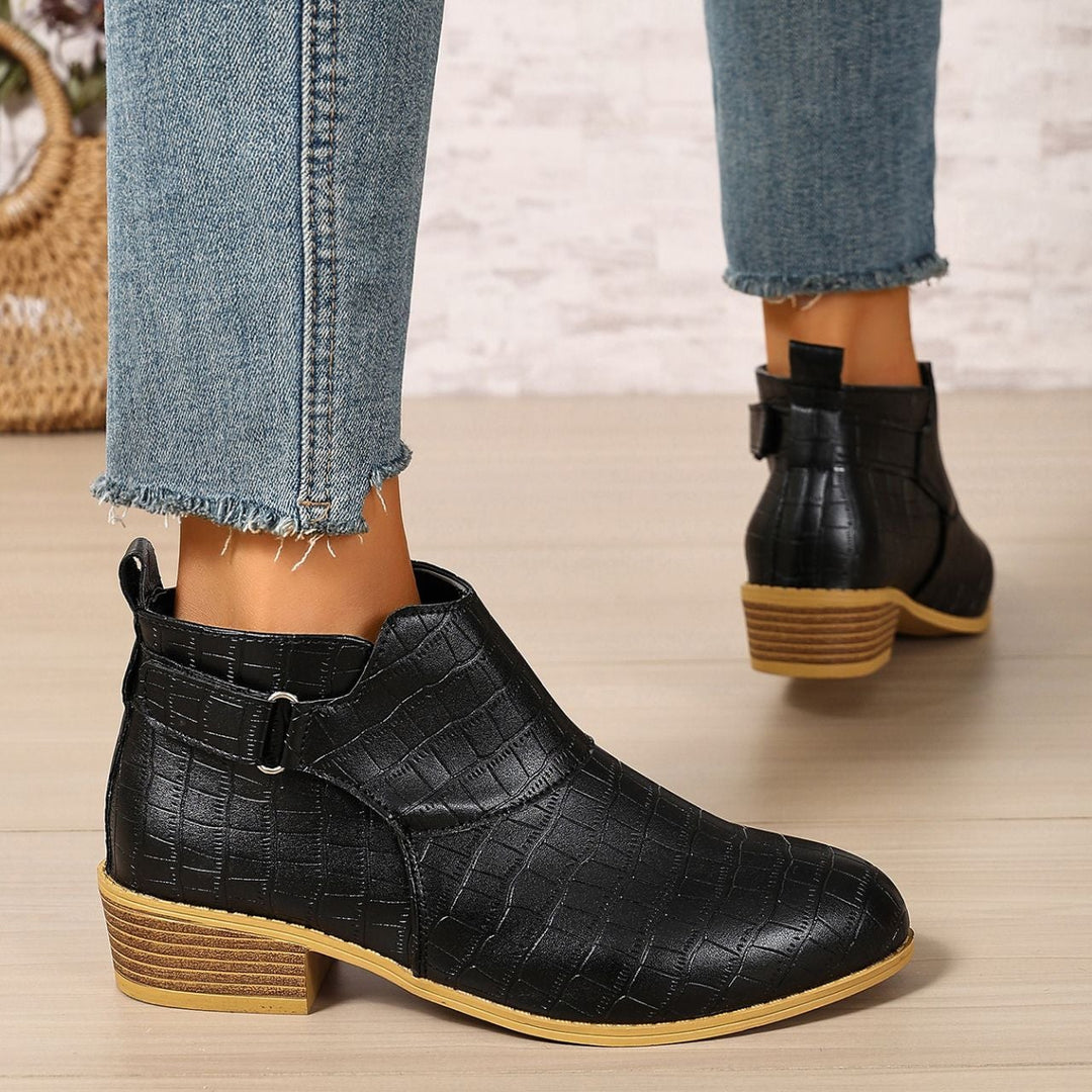 Ivory Croc-Embossed Ankle Boots
