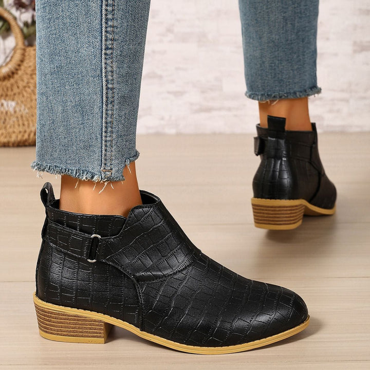 Ivory Croc-Embossed Ankle Boots