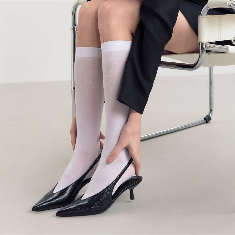 Metallic Pointed Toe Slingback Heels