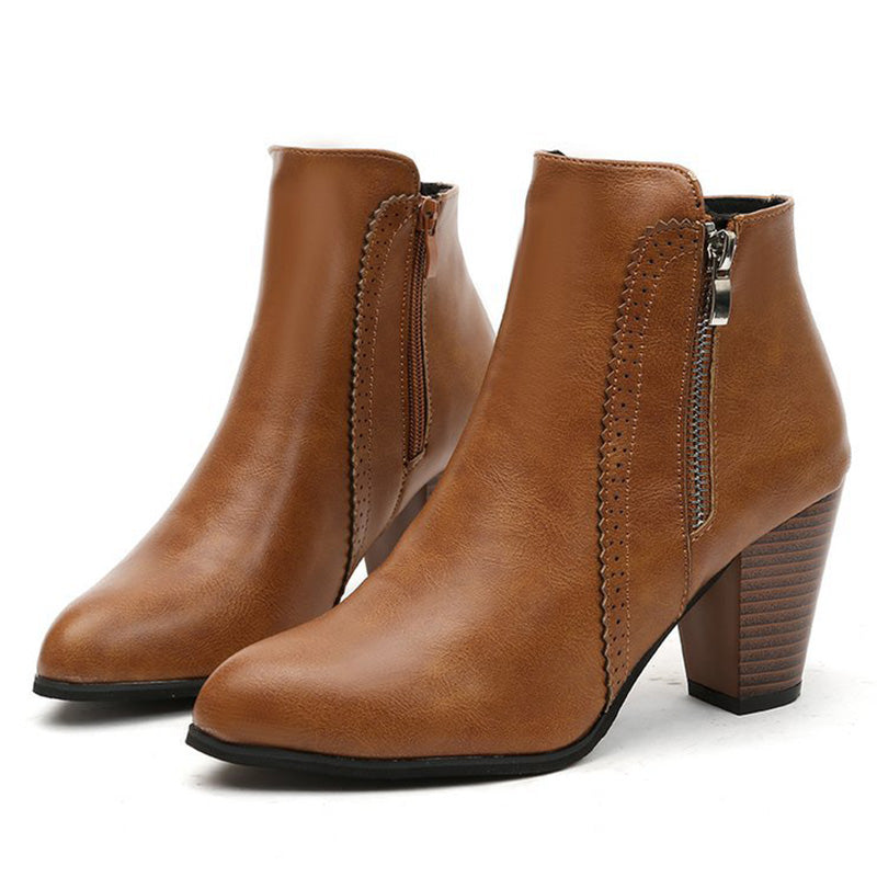 Classic Side Zipper Block Heel Ankle Boots