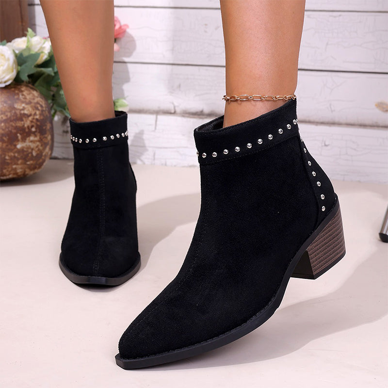 Studded Suede Block Heel Ankle Boots