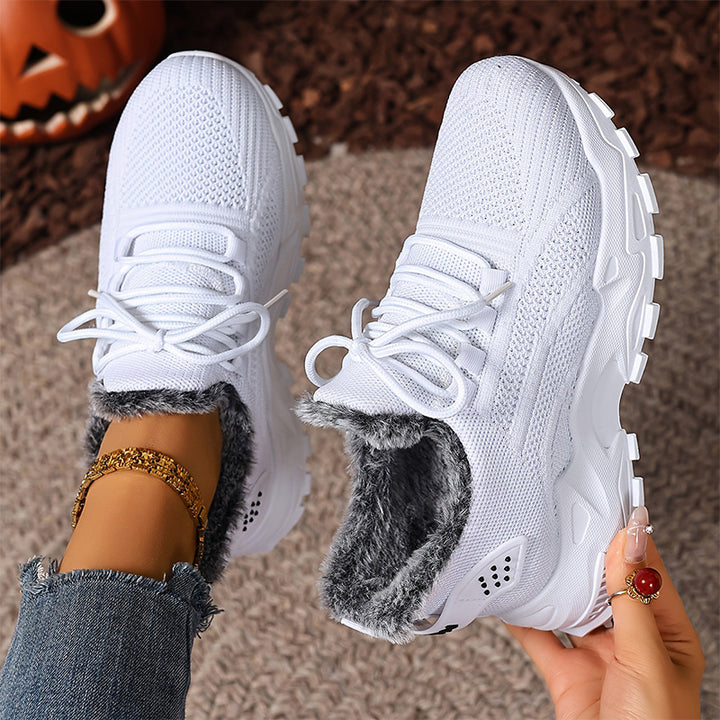 Fur-Lined Knit Lace-Up Winter Sneakers