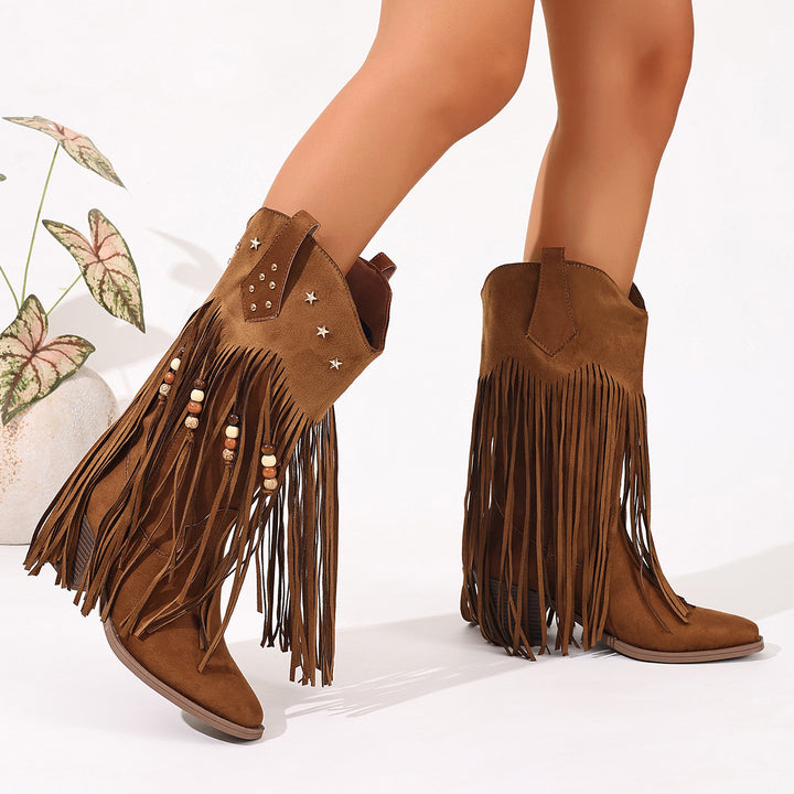 Western Fringe Suede Boots