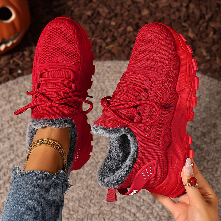 Fur-Lined Knit Lace-Up Winter Sneakers