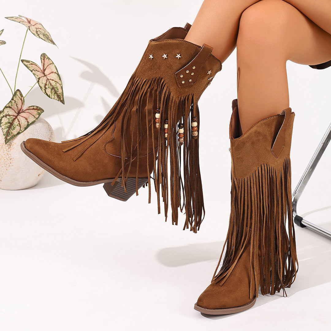 Western Fringe Suede Boots