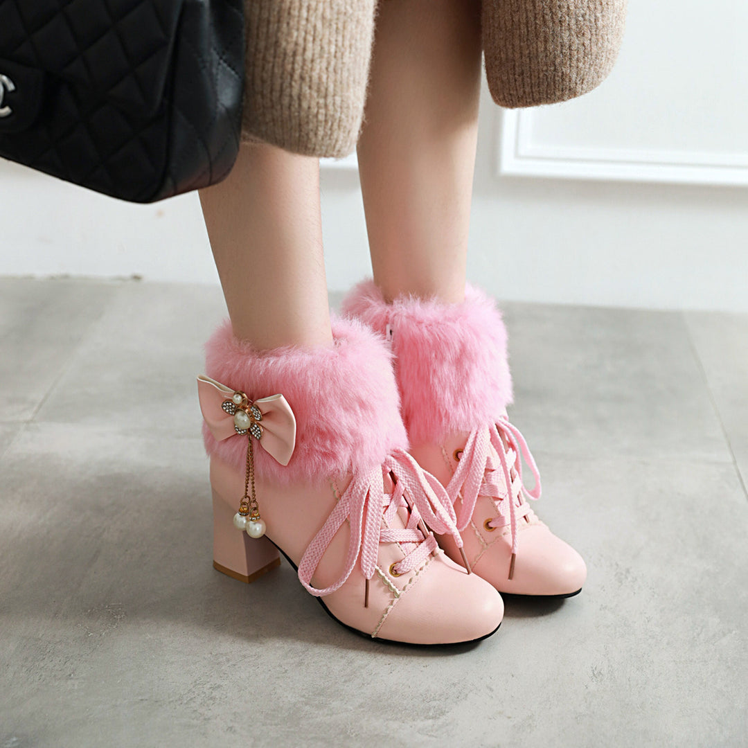 Faux Fur Bow Ankle Boots