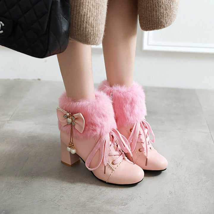 Faux Fur Bow Ankle Boots