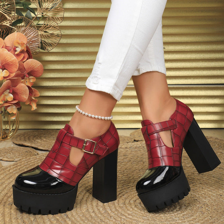 Two-Tone Platform Block Heel Pumps