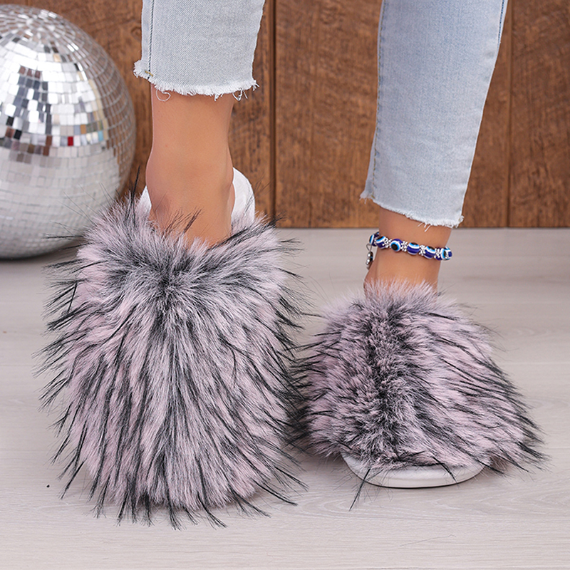 Fluffy Faux Fur Slip-On Slippers
