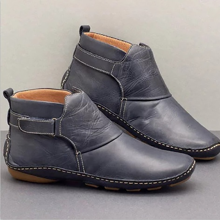 Vintage Leather-Look Slip-On Ankle Boots