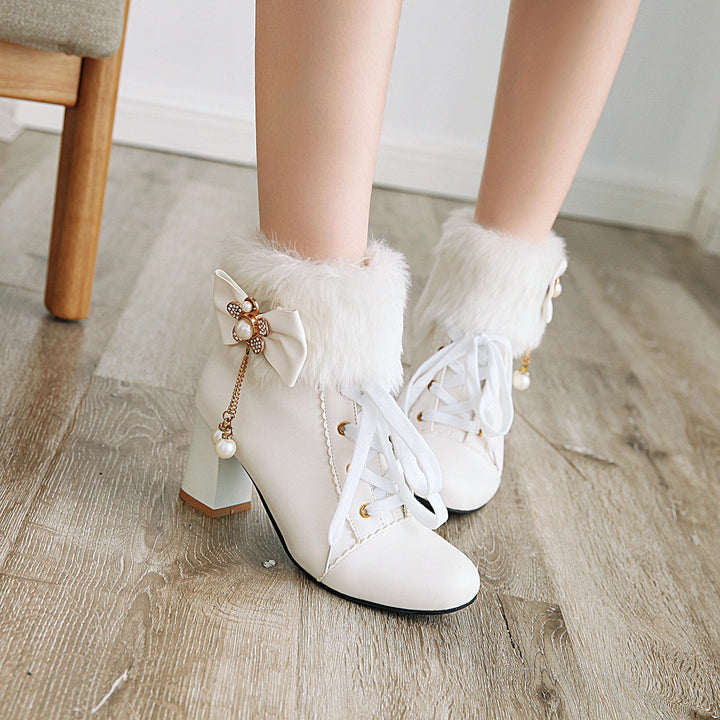 Faux Fur Bow Ankle Boots