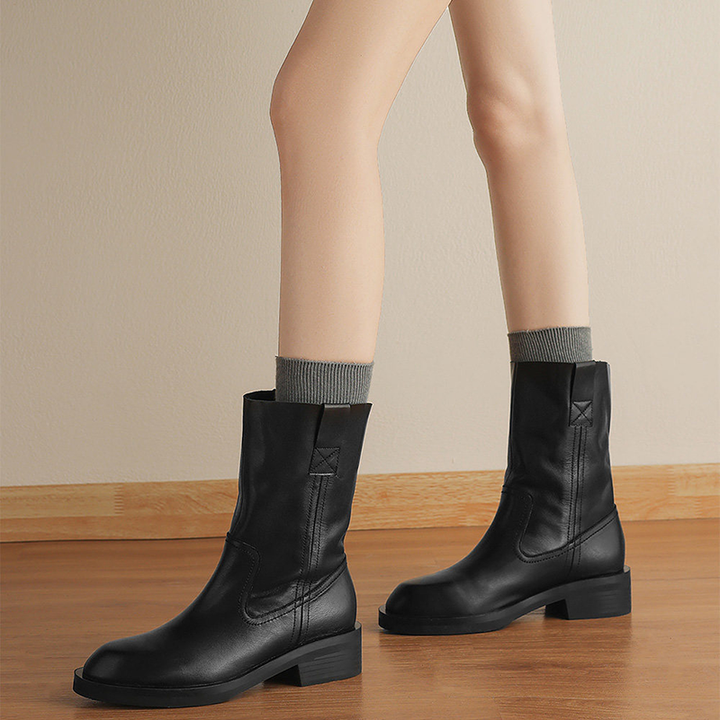 Classic Brown Mid-Calf Block Heel Boots