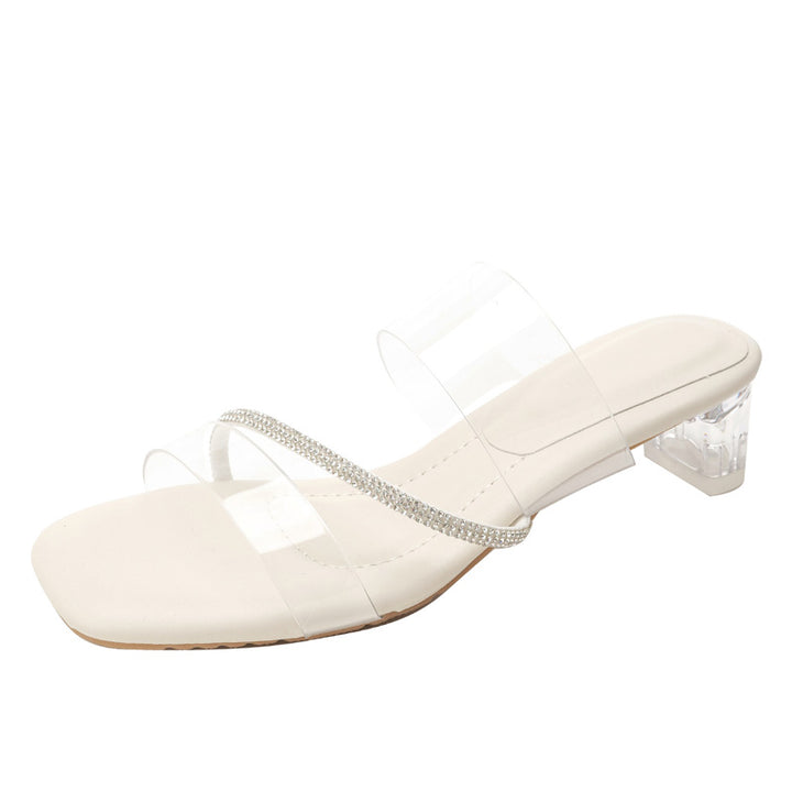 Crystal Strap Clear Block Heel Sandals