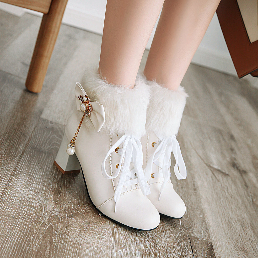 Faux Fur Bow Ankle Boots