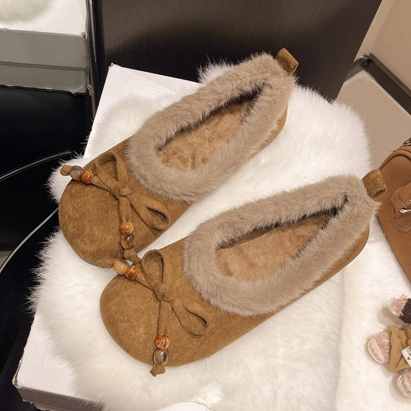 Faux Fur Lined Bow Detail Flats