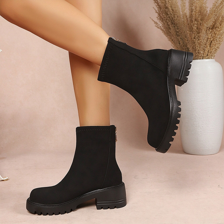 Chunky Sole Suede Ankle Boots