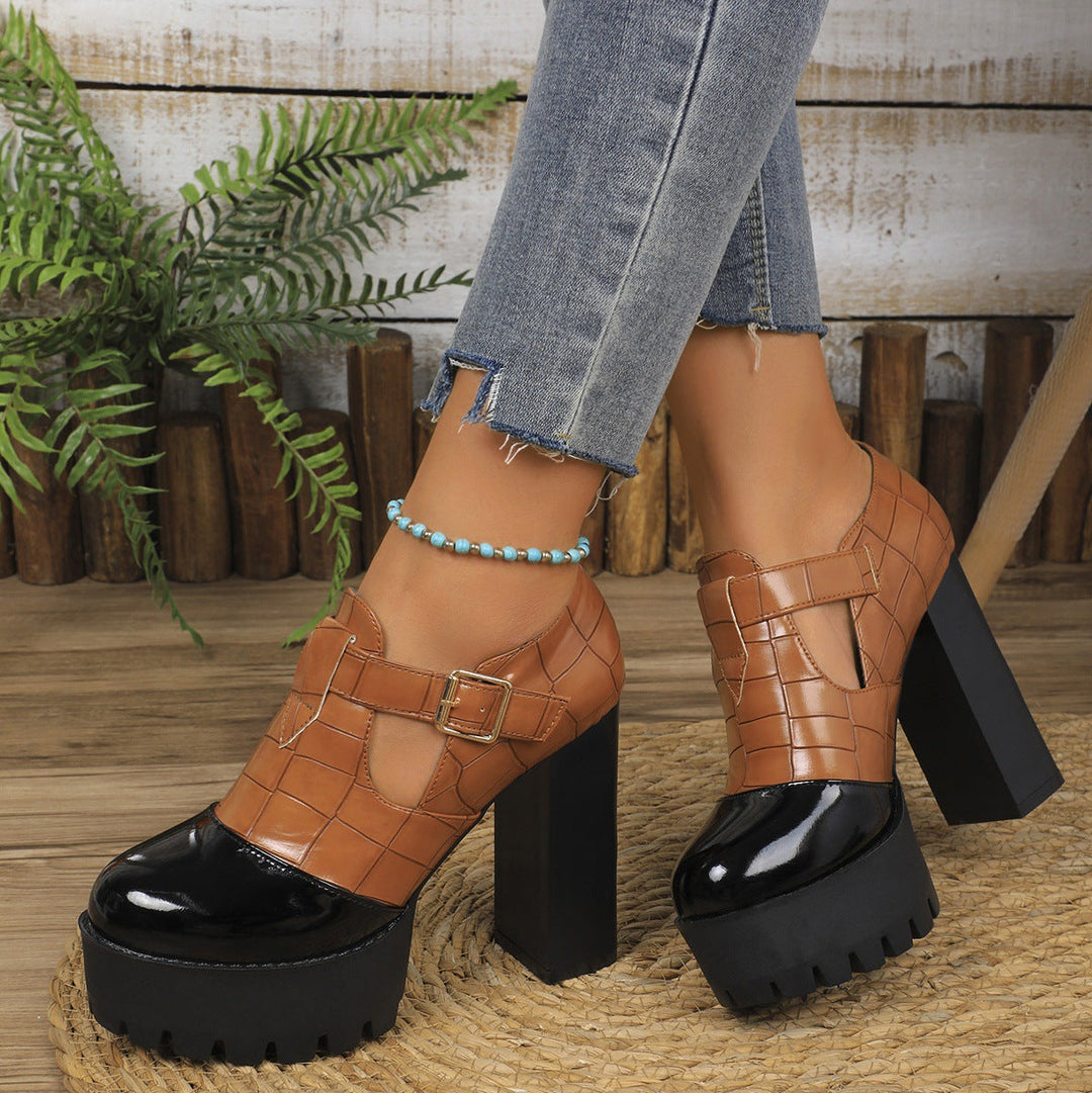 Two-Tone Platform Block Heel Pumps