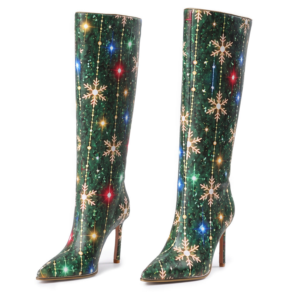 Christmas Snowflake Knee-High Boots