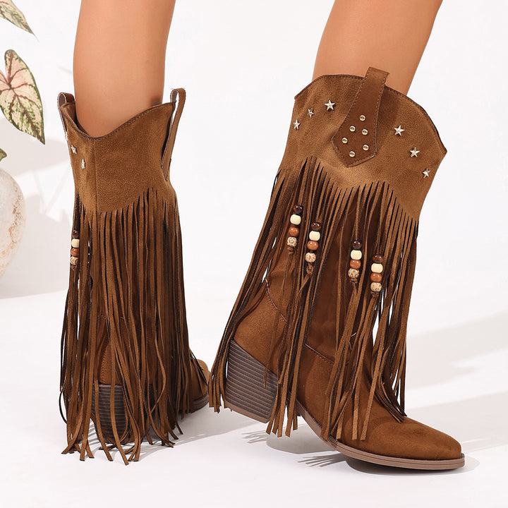 Western Fringe Suede Boots