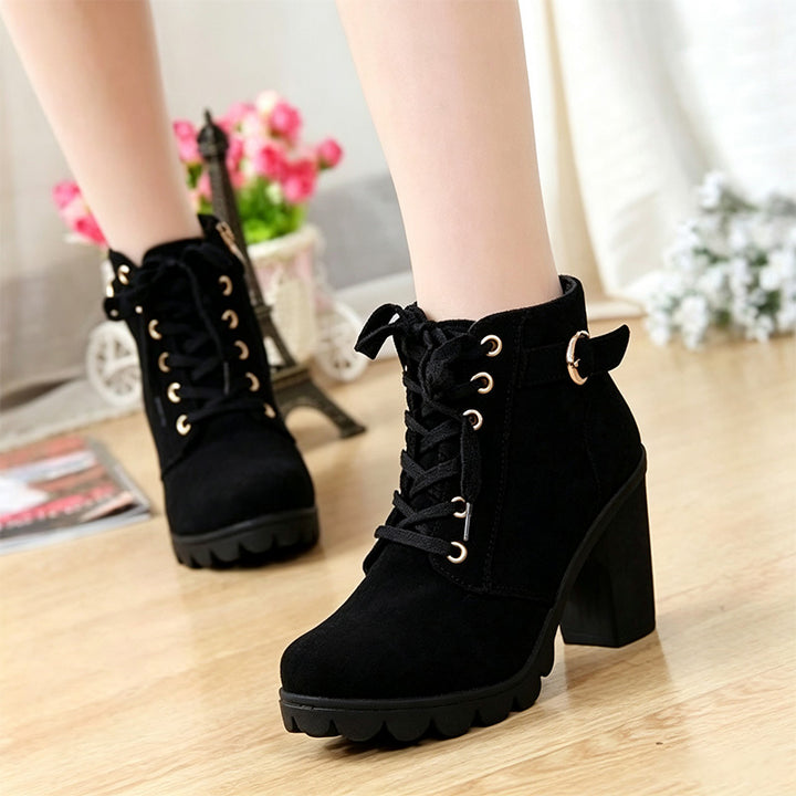 Lace-Up Chunky Heel Ankle Boots