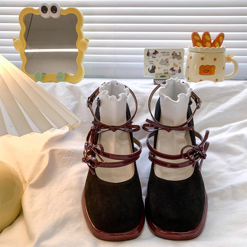 Vintage Bow Strap Platform Mary Jane Pumps