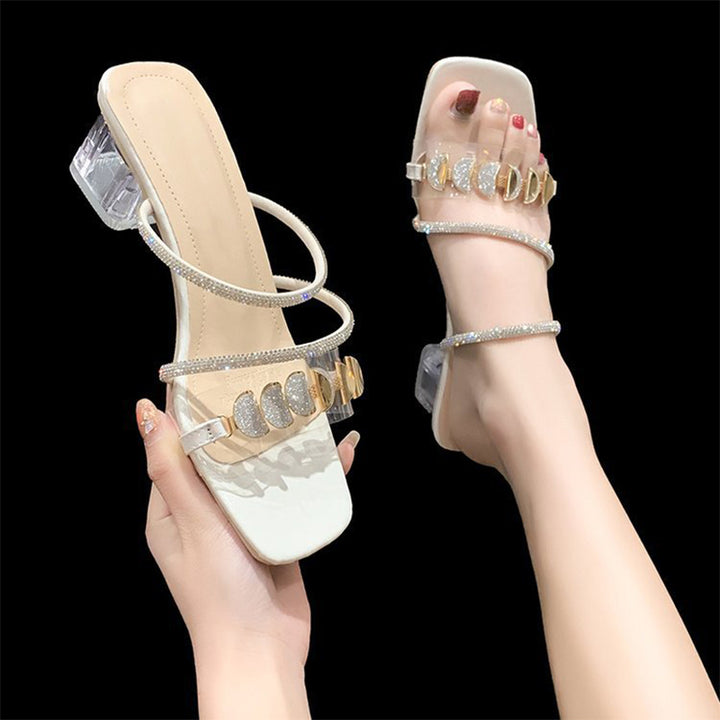 Crystal Strap Transparent Block Heel Sandals