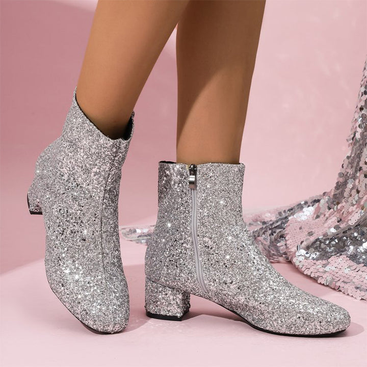 Sparkling Glitter Block Heel Ankle Boots