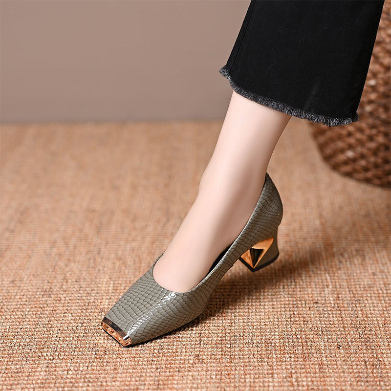 Patent Textured Block Heel Pumps