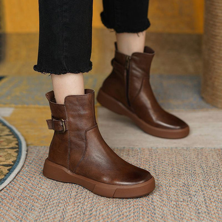 Vintage Buckle Platform Ankle Boots