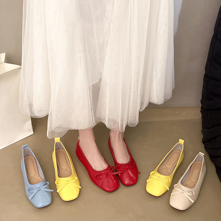 Classic Bow Square Toe Ballet Flats