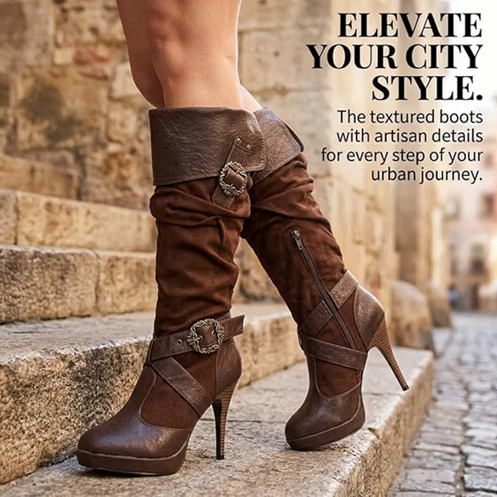 Vintage Buckle High Heel Boots