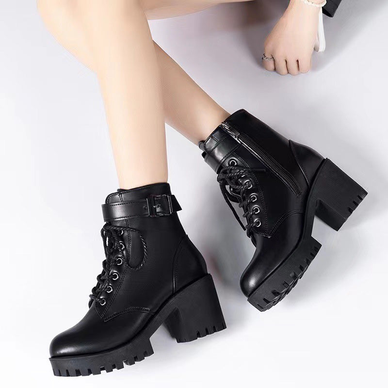 Lace-Up Chunky Heel Ankle Boots