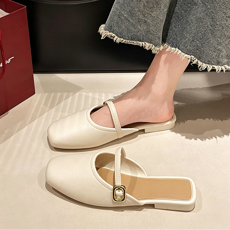 Square-Toe Mary Jane Mule Flats
