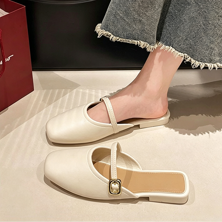 Square-Toe Mary Jane Mule Flats