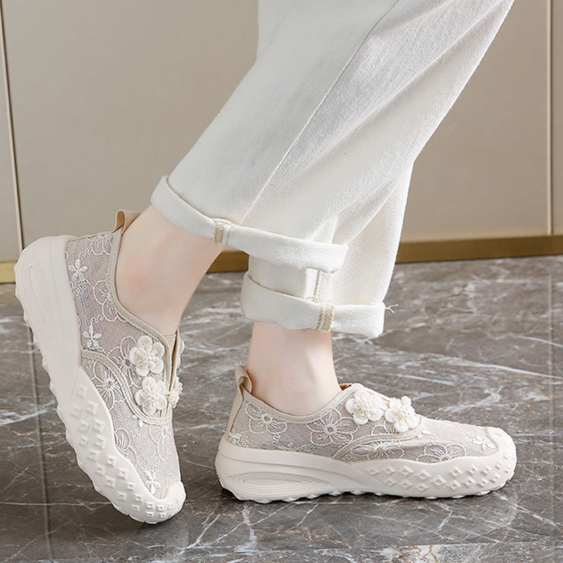 Pearl Floral Mesh Platform Slip-Ons