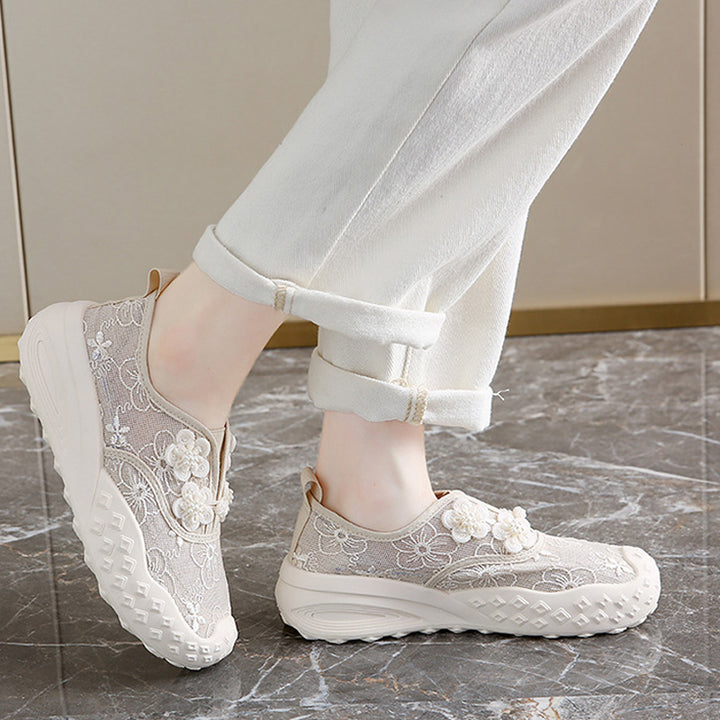 Pearl Floral Mesh Platform Slip-Ons