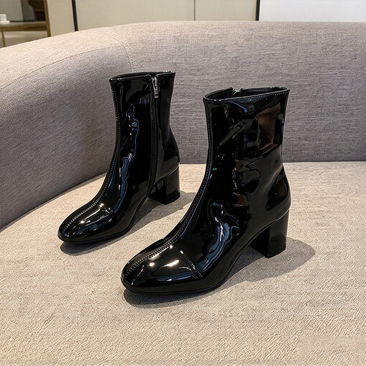 Patent Leather Block Heel Ankle Boots