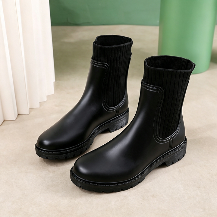 Knit Panel Chunky Ankle Boots