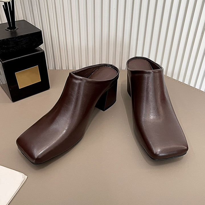 Square Toe Block Heel Mule Shoes