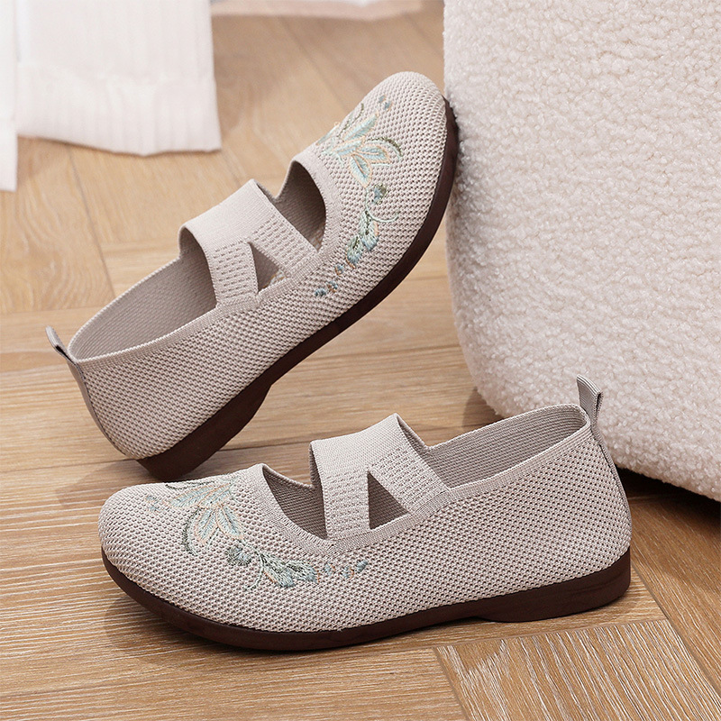 Floral Embroidered Mesh Mary Jane Flats