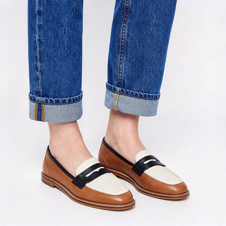 Colorblock Square Toe Flat Loafers