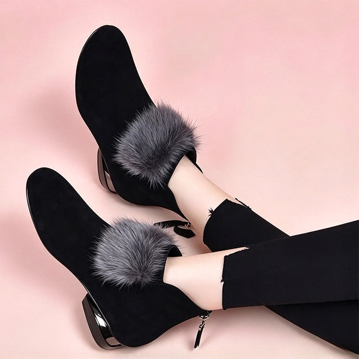 Faux Fur Trim Suede Ankle Boots