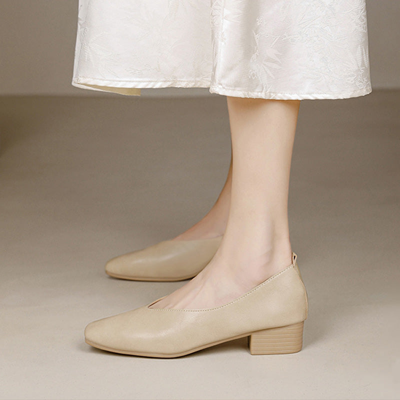 Classic Square Toe Block Heel Pumps