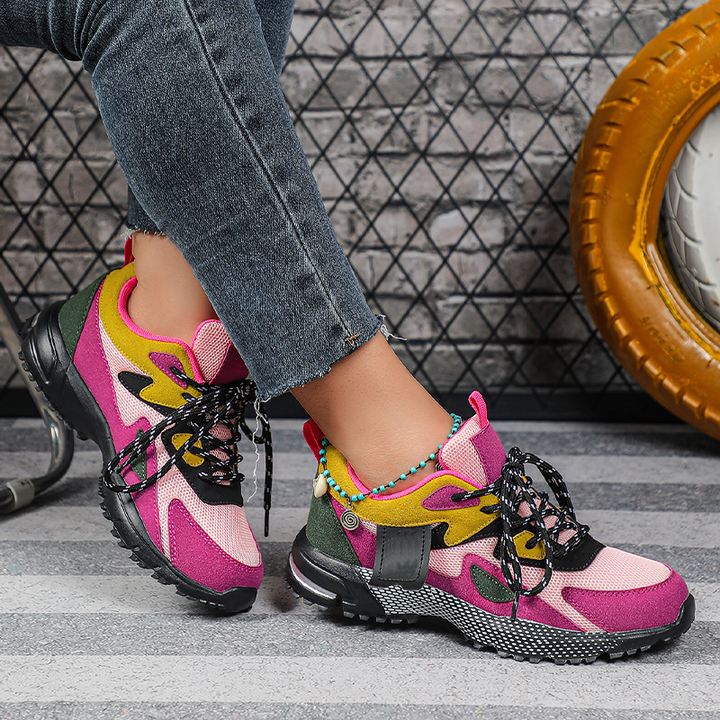 Colorblock Lace-Up Walking Sneakers