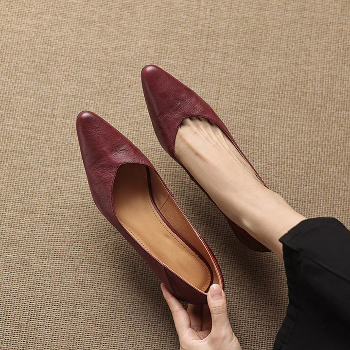 Vintage V-Cut Leather Ballet Flats