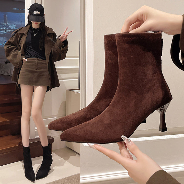 Pointed Toe Suede Ankle Boots