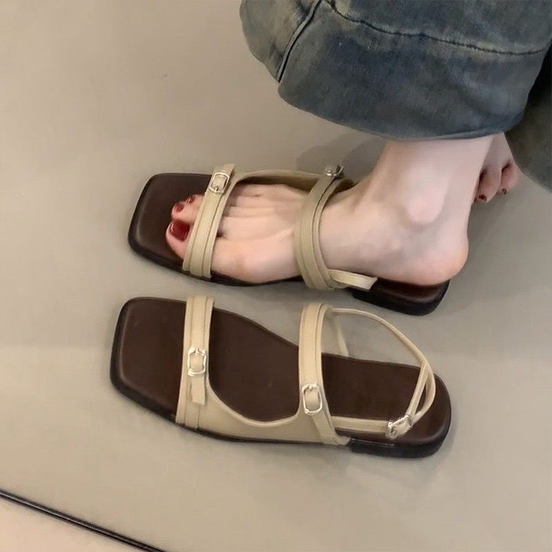 Minimalist Square-Toe Double Strap Sandals
